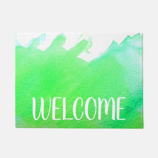 Lime green arty watercolor theme welcome mat (Front)