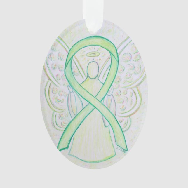 Lime Green Awareness Ribbon Angel Ornament Pendant (Front)