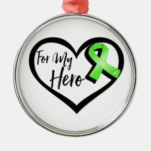 Lime Green Awareness Ribbon For My Hero Metal Tree Decoration