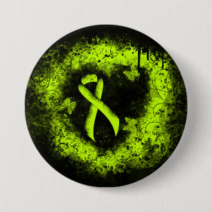 Lime Green Awareness Ribbon Grunge Heart 7.5 Cm Round Badge