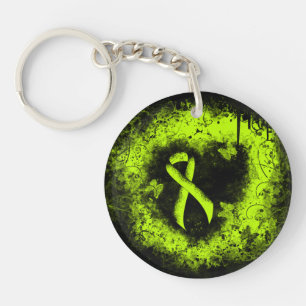 Lime Green Awareness Ribbon Grunge Heart Key Ring