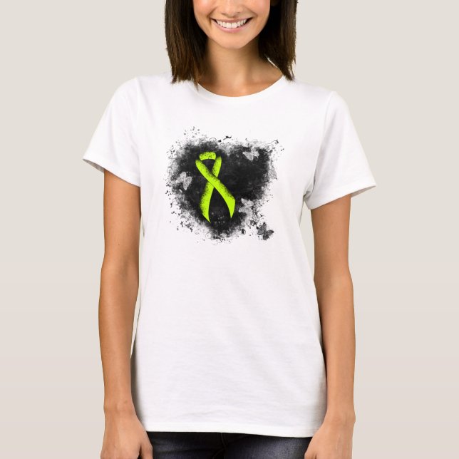 Lime Green Awareness Ribbon Grunge Heart T-Shirt (Front)
