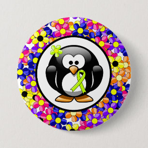 Lime Green Awareness Ribbon Penguin 7.5 Cm Round Badge