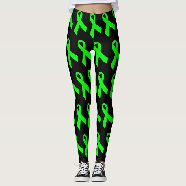 Lime Green Awareness Ribbon (several backgrounds) Leggings (Front)