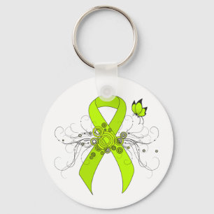 Lime Green Awareness Ribbon with Butterfly Key Ring