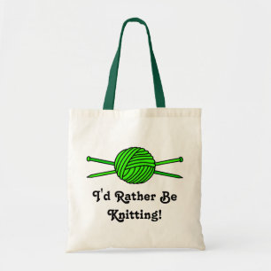 Lime Green Ball of Yarn & Knitting Needles Tote Bag