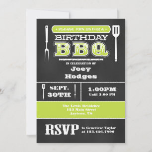 Lime Green BBQ Birthday Chalkboard Invitation