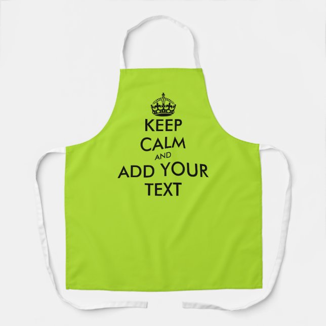 Lime green bib apron with custom keep calm text (Front)