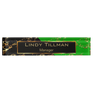 Lime Green, Black and Gold Marble Design Nameplate
