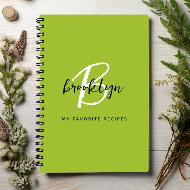 Lime Green Black and White Monogram Recipe Book (Creator Uploaded)