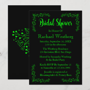 Lime Green & Black Bridal Shower Floral Leaves Invitation