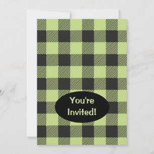 Lime Green Black Buffalo Plaid Check Trendy Invitation
