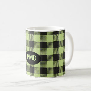 Lime Green Black Buffalo Plaid Monogram Coffee Mug