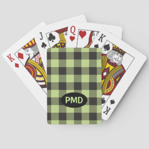 Lime Green Black Buffalo Plaid Monogram Initials Playing Cards
