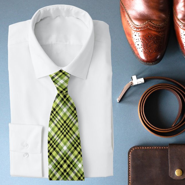 Lime Green Black Chic Modern Tartan Trendy Pattern Tie (Creator Uploaded)