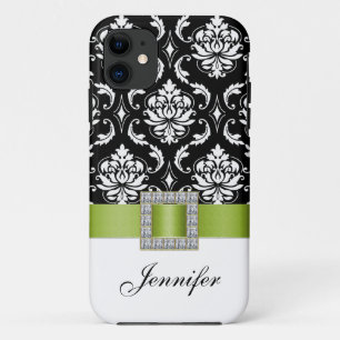 Lime Green Black Damask iPhone 5 Case