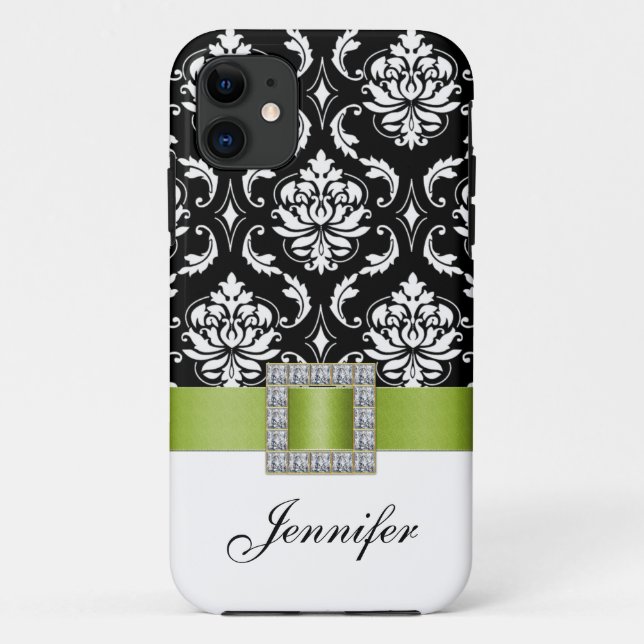 Lime Green Black Damask iPhone 5 Case (Back)