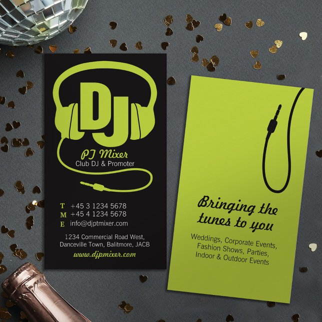 Lime green & black DJ promoter business card (Creator Uploaded)