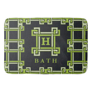 Lime Green Black Greek Key Monogram Bathroom Bath Mat