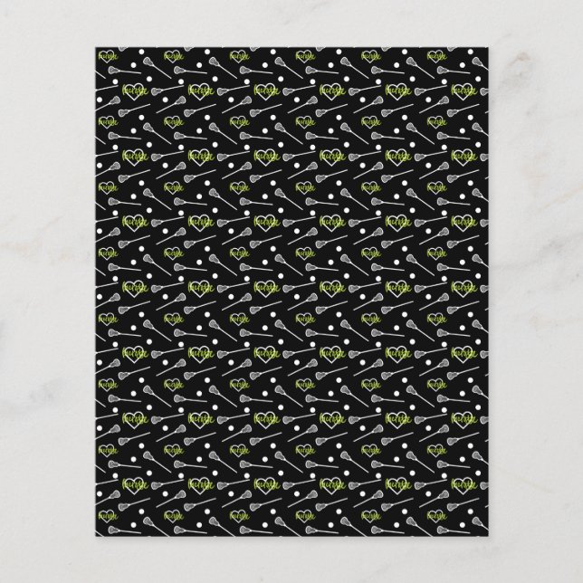 Lime Green Black Lacrosse Stick & Hearts Scrapbook (Front)