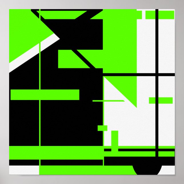 Lime Green Black on White Abstract MCM-like Design Poster (Front)