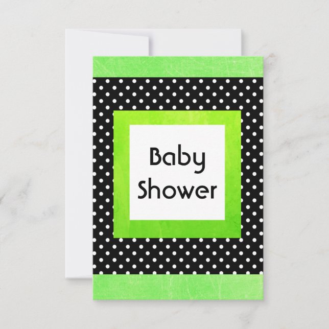 Lime Green & Black Polka Dot Baby Shower Invites (Front)