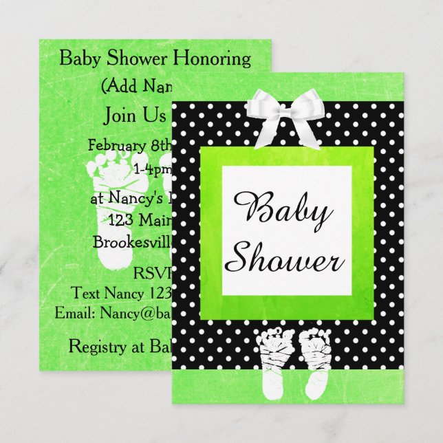 Lime Green & Black Polka Dot Baby Shower Invites (Front/Back)