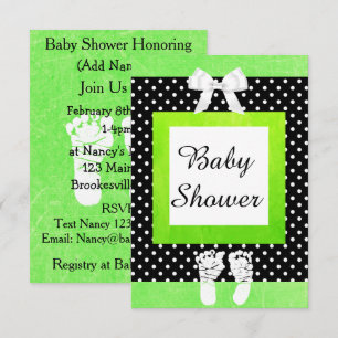 Lime Green & Black Polka Dot Baby Shower Invites