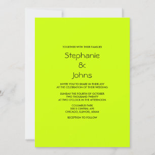 Lime Green Black Simple Minimal Colourful Wedding Invitation