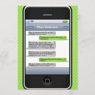 Lime Green/Black Smart Phone iParty Birthday Party Invitation