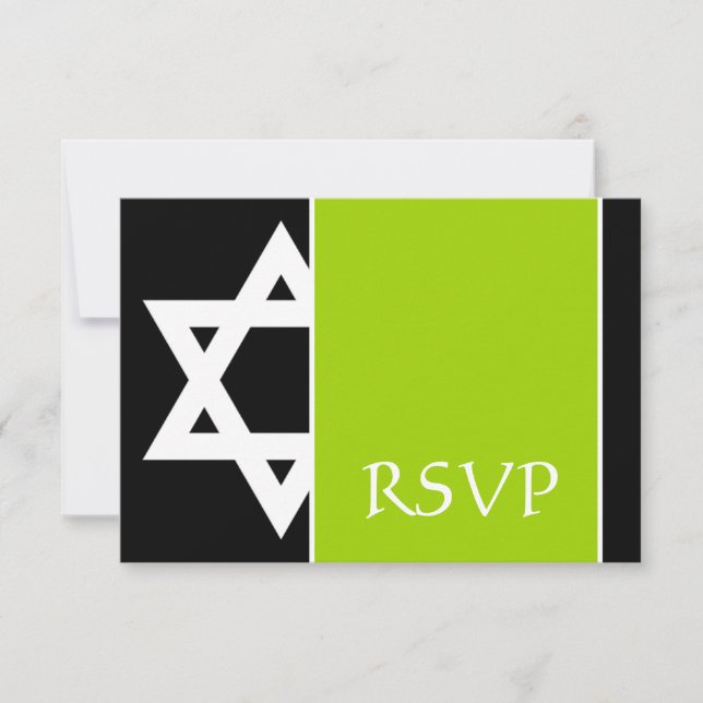 Lime Green Black Star of David Bar Mitzvah RSVP (Front)