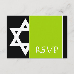 Lime Green Black Star of David Bar Mitzvah RSVP Card
