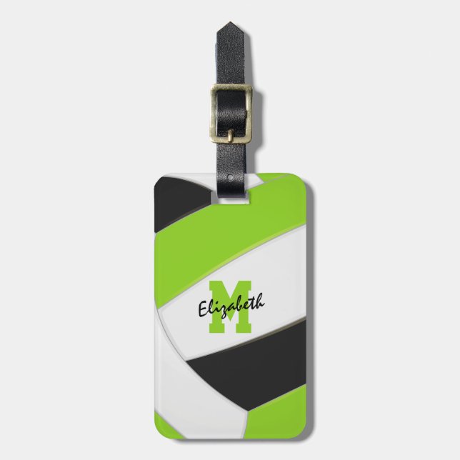 lime green black team gifts volleyball luggage tag (Front Vertical)