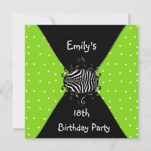Lime Green Black White Invitation 18th Birthday