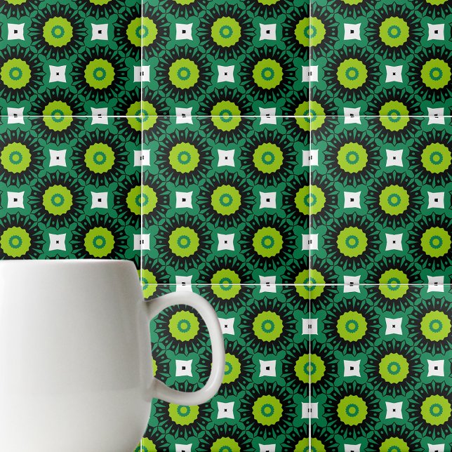 Lime Green Black & White Mosaic Geometric Pattern Tile (Creator Uploaded)