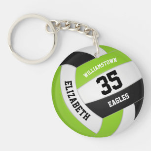 lime green black white team name volleyball key ring