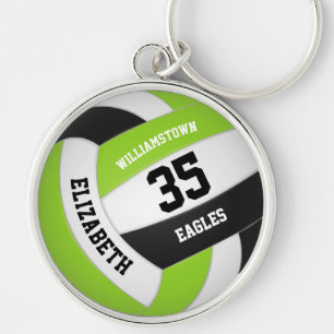 lime green black white team name volleyball key ring