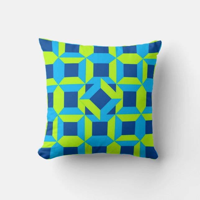 Lime green blue aqua Geometric Throw pillow (Front)