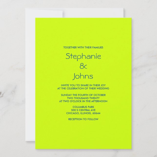 Lime Green Blue Colourful Bright Minimalist Weddin Invitation (Front)