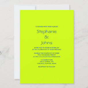 Lime Green Blue Colourful Bright Minimalist Weddin Invitation