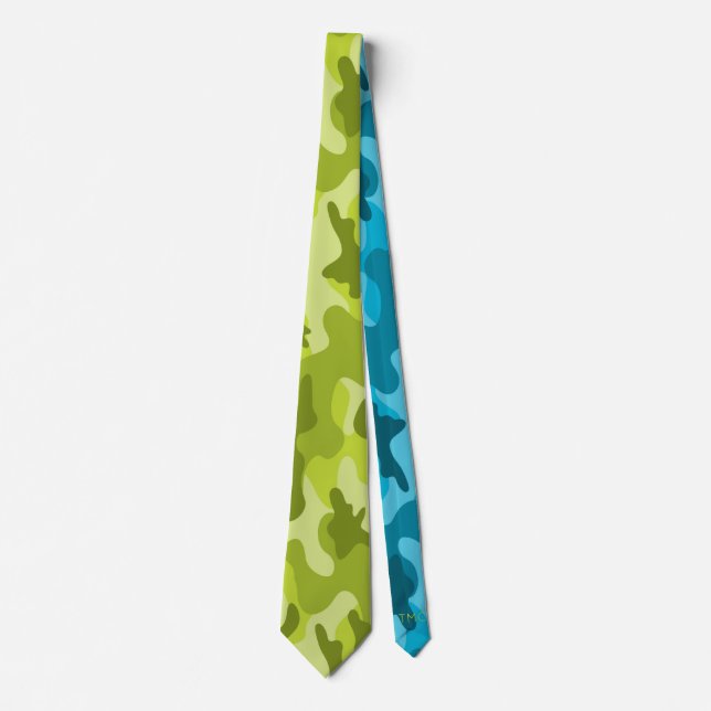 Lime Green Blue Combo CAMO Modern Neck Tie (Front)