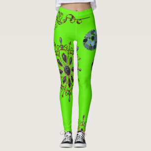 lime green blue gold long leggings