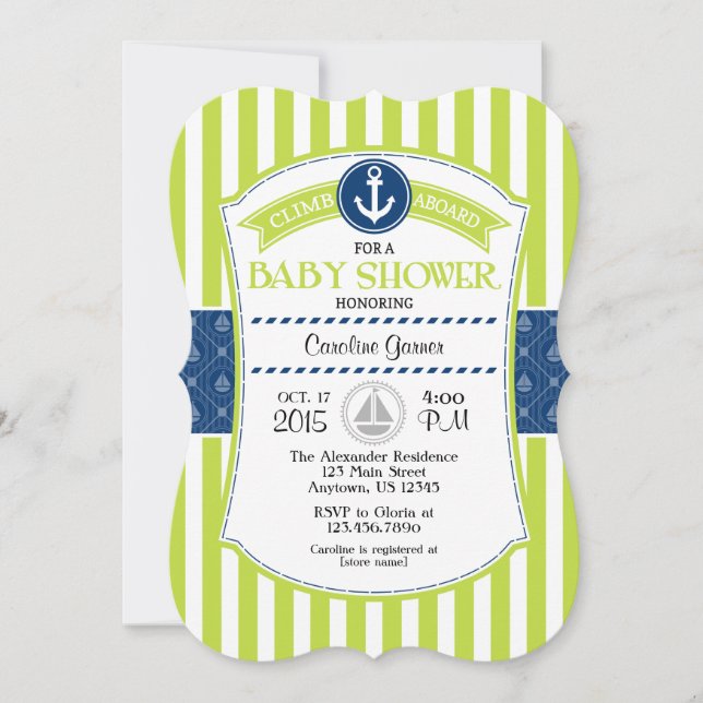 Lime Green Blue Nautical Baby Shower Invitation (Front)