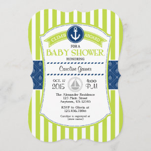 Lime Green Blue Nautical Baby Shower Invitation