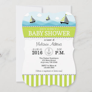 Lime Green Blue Nautical Baby Shower Invitation