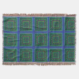 Lime Green Blue Red Aztec Tribal Squares Pattern Throw Blanket