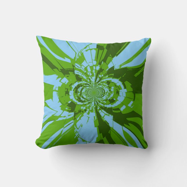 Lime Green Blue Retro Abstract Art Cushion (Front)