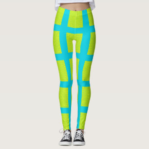 Lime Green Blue Square Pattern Yoga Pants Leggings