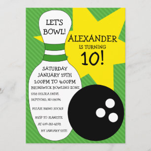 Lime Green Bowling Bash Bowling Birthday Party Invitation
