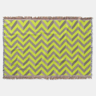 Lime Green & Brown Striped Chevron Pattern Throw Blanket
